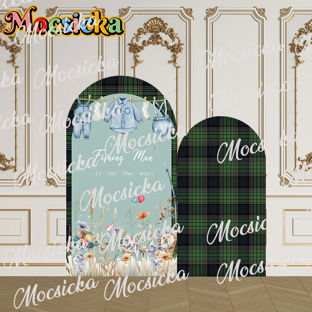 mocsicka-両面アーチカバー-小さな釣り少年の装飾背景-ベビーシャワー-ケーキスマッシュ-1歳の誕生日-プロム写真小道具