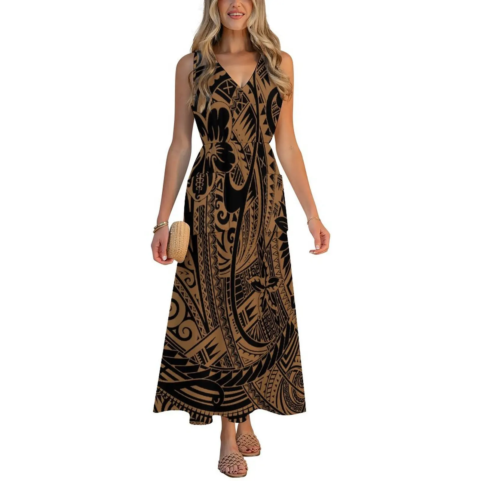 The New V-Neck Dress Is A Comfortable And Form-Fitting Beach Dress That Can Be Customized It Features Polynesian Style Prints