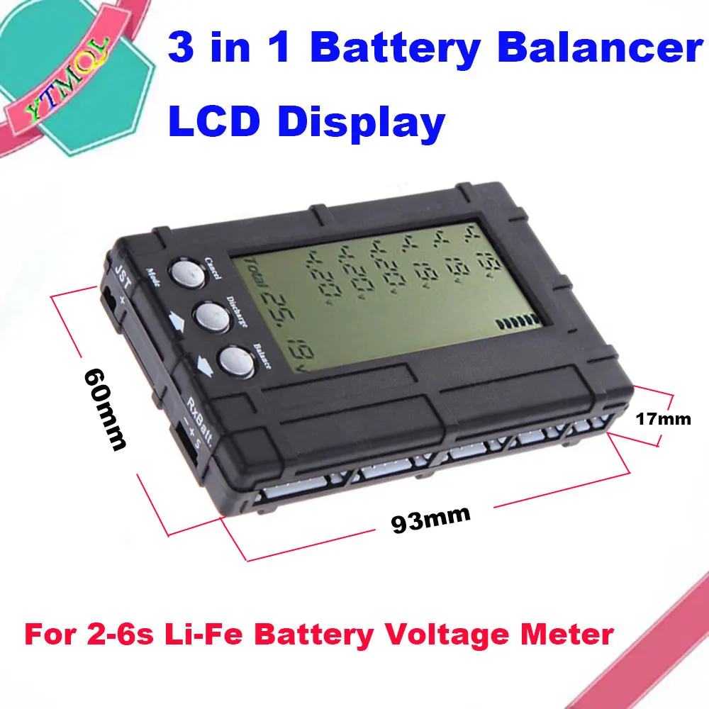 1pcs For 2-6s Li-Fe Battery Voltage Meter 3 in 1 Battery Voltage Meter Balance Charger LCD RC Battery Discharger Balancer