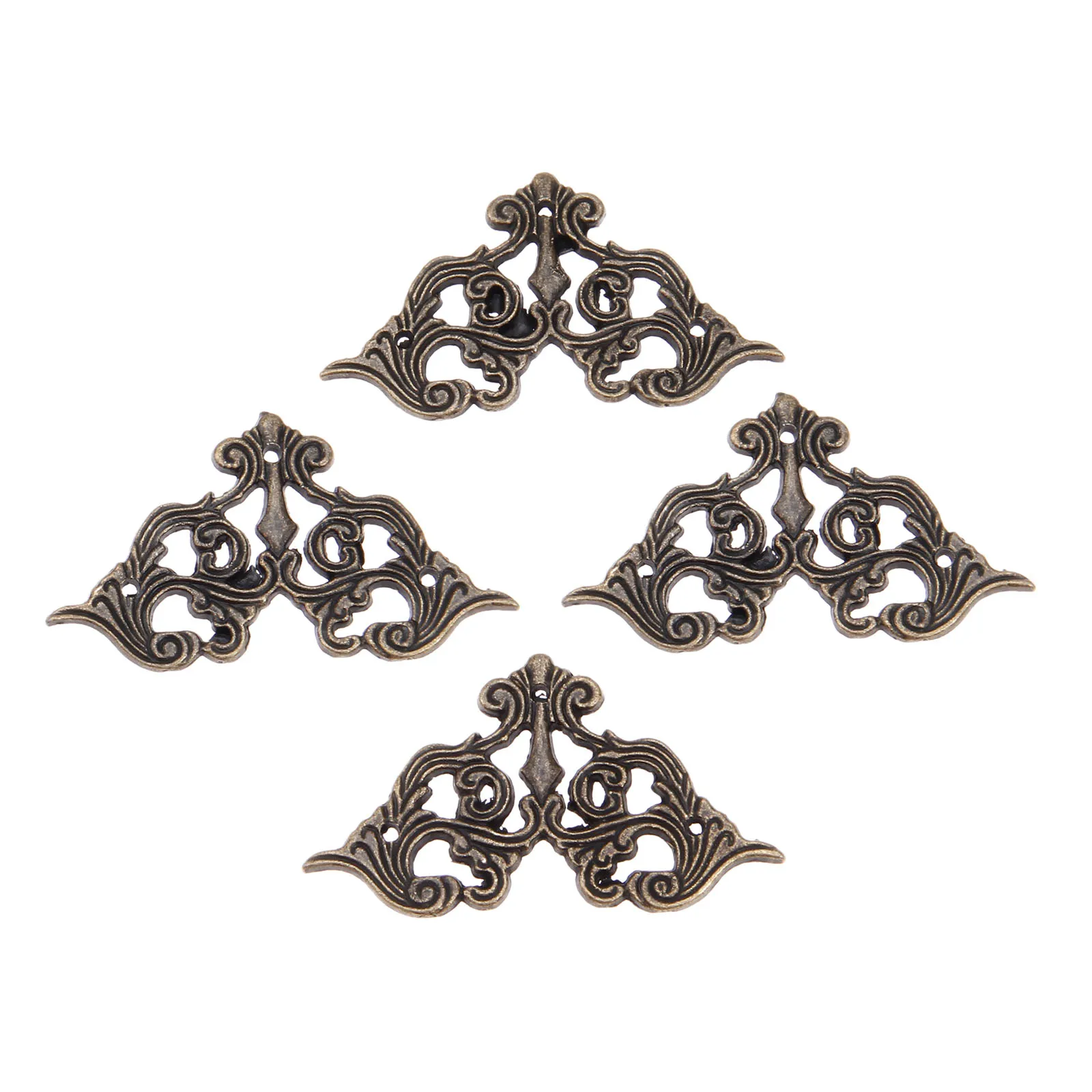 4pcs Hollow Corner Protectors Antique Bronze Lace Butterfly Patch Jewelry Box Feet Wood Gift Case Desk Leg Alloy 62mm w/nails view 3