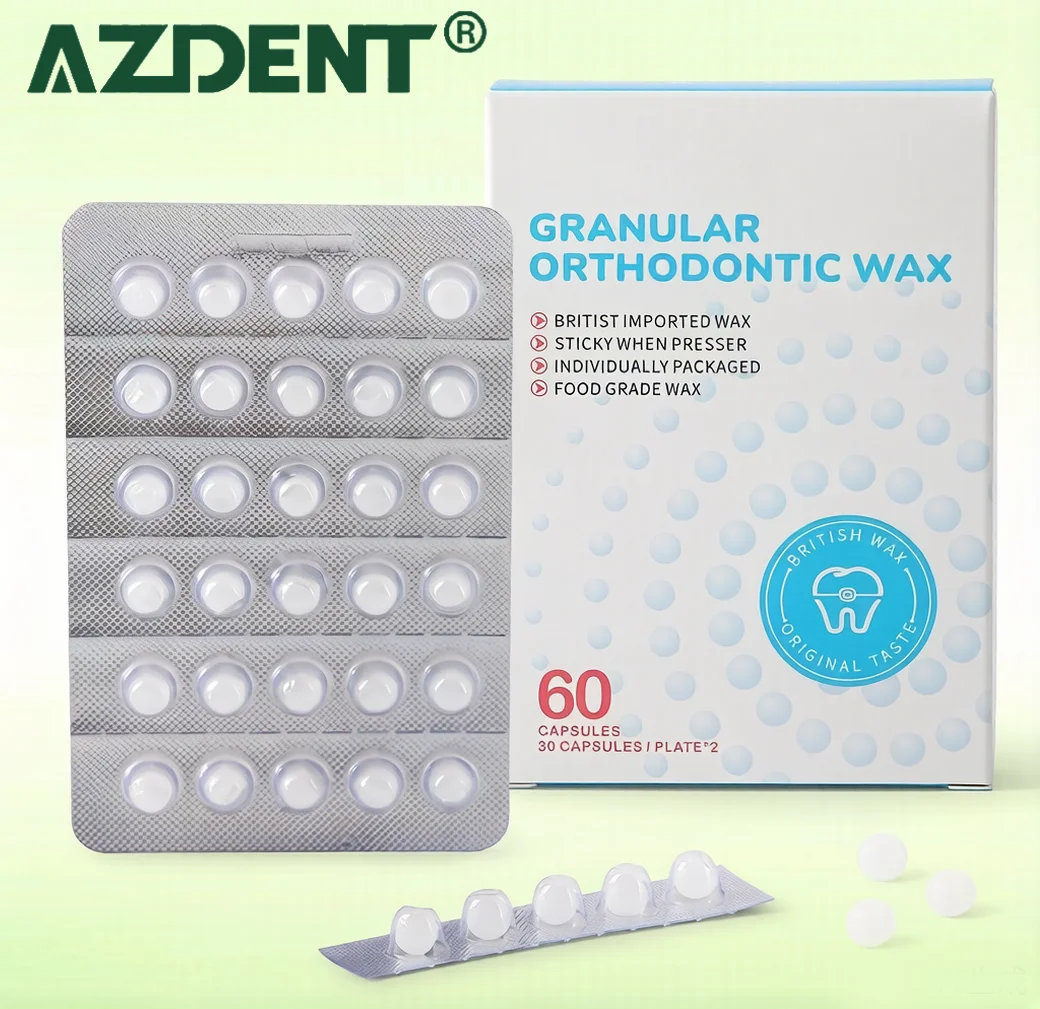 Cera dental AZDENT de 60 piezas para ortodoncia, cera para aparatos dentales, envasado individual higiénico, puntos de cera dental transparentes, antirrozamiento, de calidad alimentaria.
