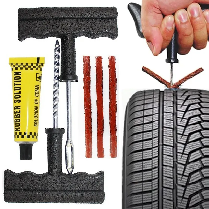 Tire Repair Tools Kit Car Motorcycle Bike Tyre Puncture Repairing Tool Tubeless Tires Repair Rubber Strips Plug Tools