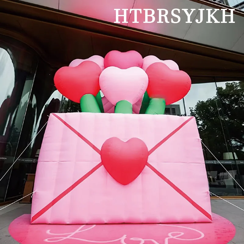 Giant Inflatable Heart Bouquet Heart Planet With Blowers Valentine Qixi Festival Outdoor Commercial Event Decoration Props