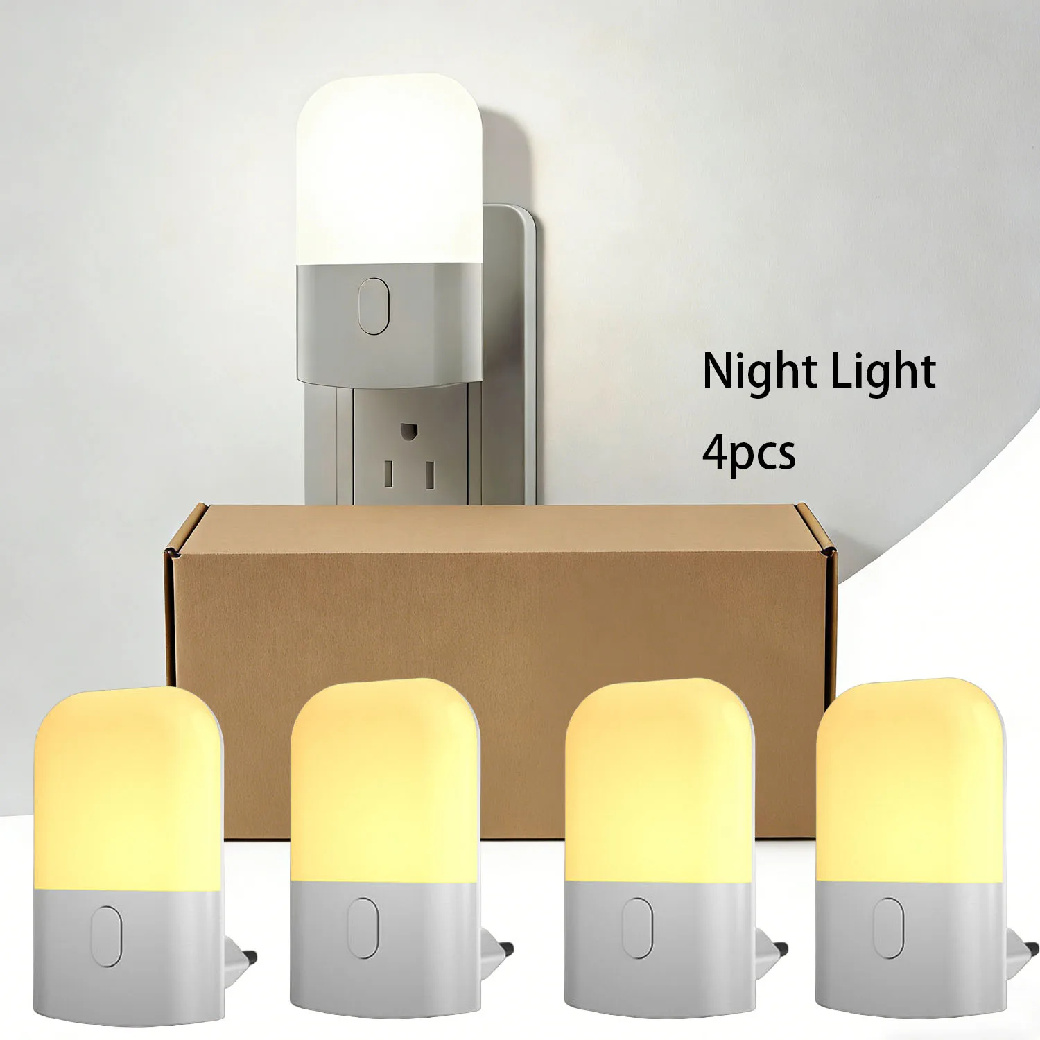 

Набор из 4 светодиодных ночников, миниатюрные теплые белые LED-светильники с регулируемой яркостью для спальни, ванной, кухни, прихожей