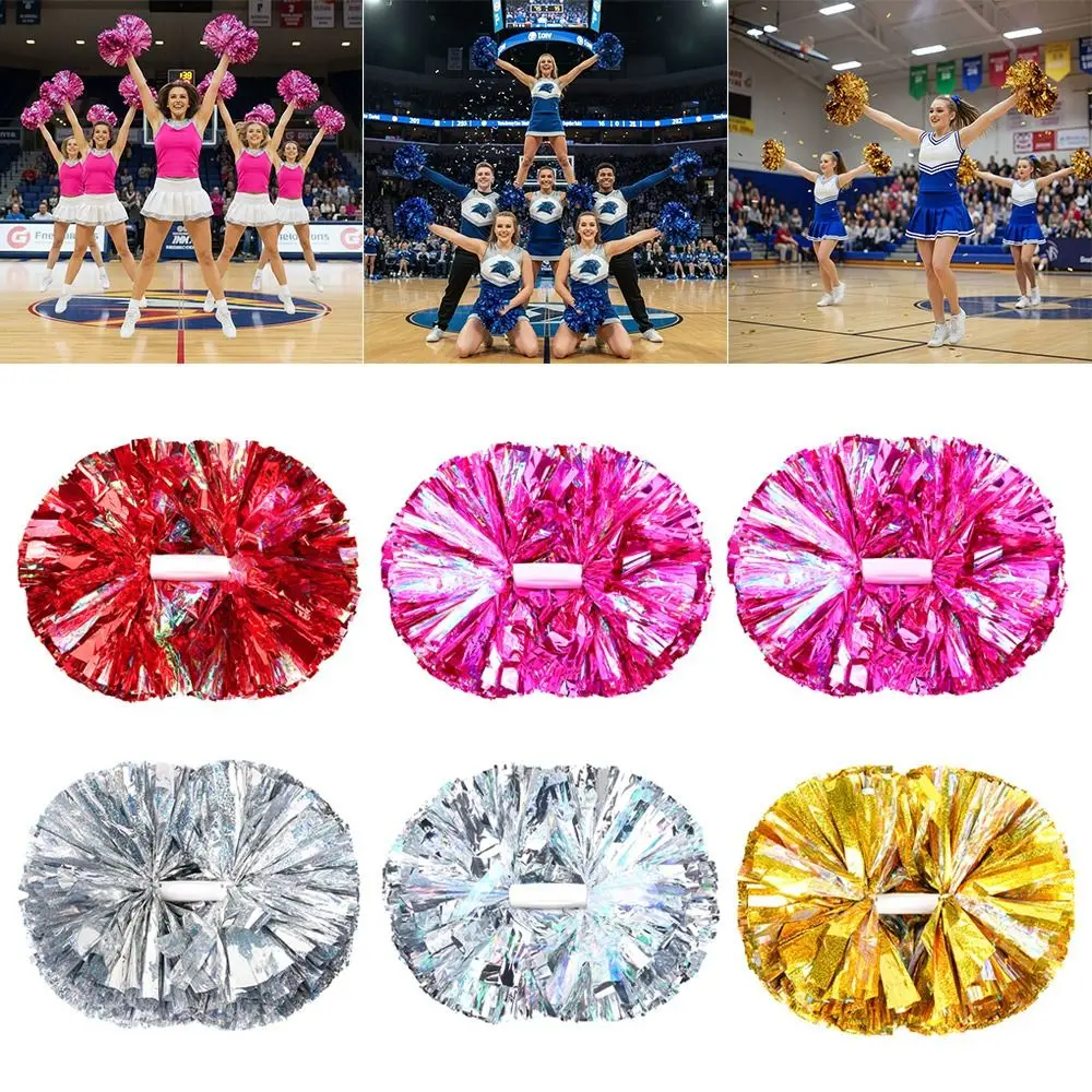 30cm*37cm Cheerleader Pom Poms PET Multicolors Cheerleading Pom Poms Colorful PET Plastic Handle Cheer Balls Gymnastics