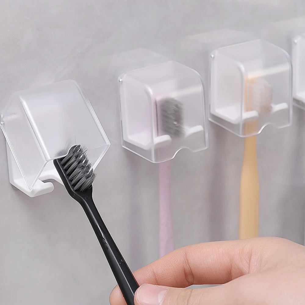 1/6PCS Toothbrush Holder with Cover Punch-free Wall-mounted Toothbrush Holder Self-adhesive Bathroom Toothbrush Storage Rack