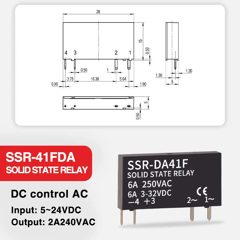 Slim Relay SSR-41FDA SSR-41FDD Solid State Relay 6a Din Rail Relay DC Control AC DC Control DC