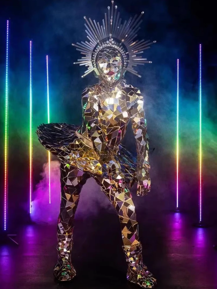 Jupe de Costume à paillettes argentées, brillante, spectacle sur scène, danse mécanique, Troupe de danse Laser, spectacle Laser de luxe, film comme Dj pour femmes