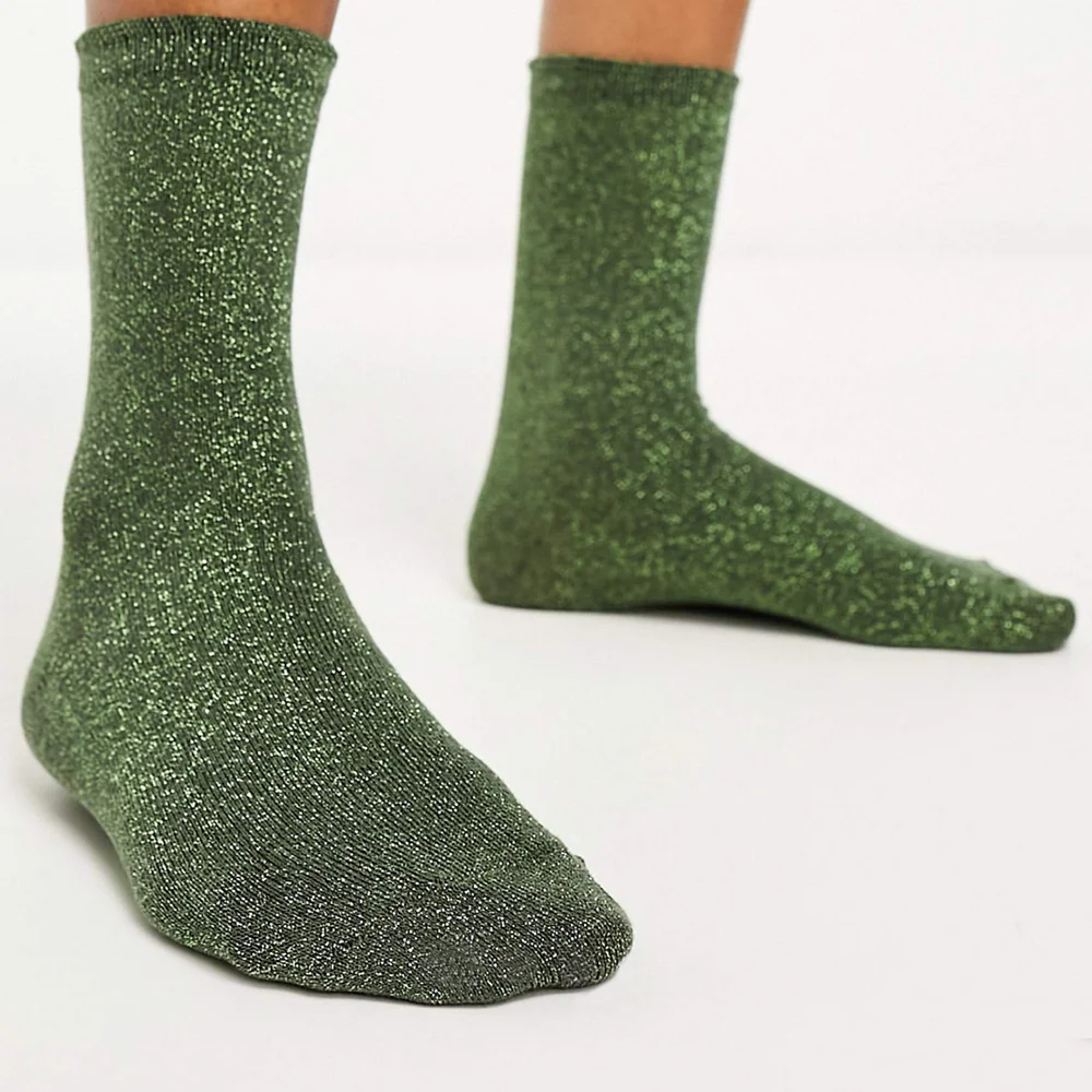 5 Paar zufällige bunte Farben, modische glänzende Socken im koreanischen Stil, Gold, Silber, Seidensocken, luxuriöses Design, hochwertige Damensocken – Detail 11
