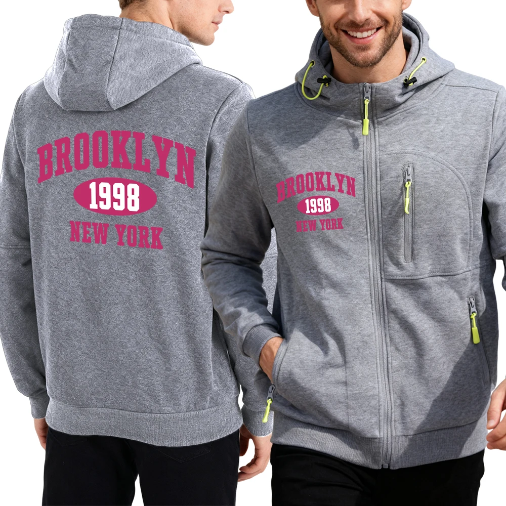

Brooklyn New York 1998 Design Male Zipper Hoody Oversize Casual Hoodies Street Fleece Sportswear Pocketed Fashion Clothes