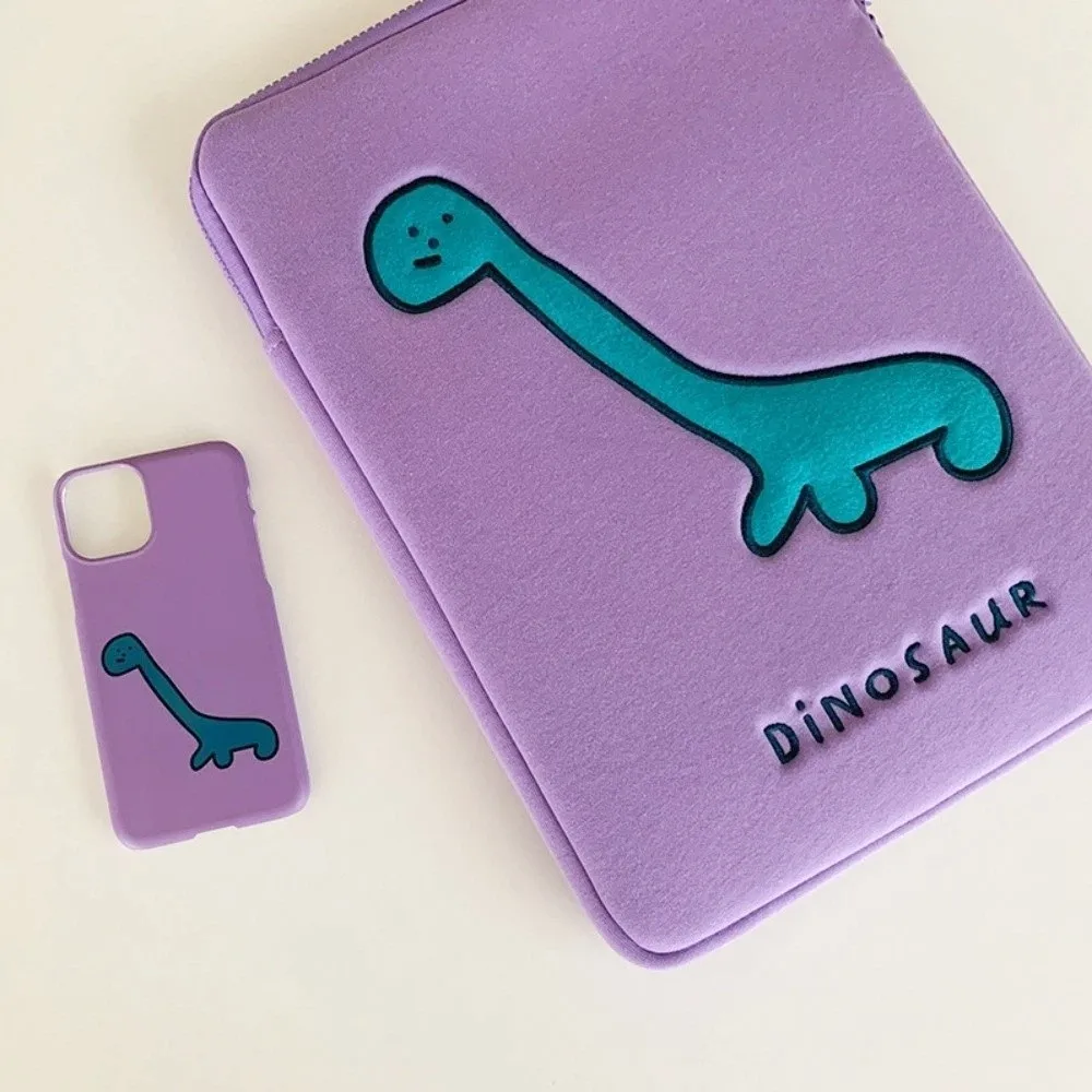 Wear Resistant Dinosaur Cartoon Laptop Bag Purple Shockproof Tablet Sleeve Bag Kawaii Cute Girl Computer Bag Girls/Lady/Women