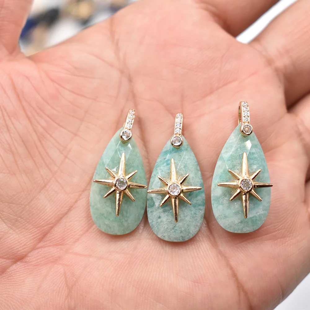 Großhandel 8 Stück/Set 14x25mm Wassertropfenform facettiert geschnitten Modische Natürliche Labradorit Starburst Halsketten-Anhänger Schmuck – Detail 16