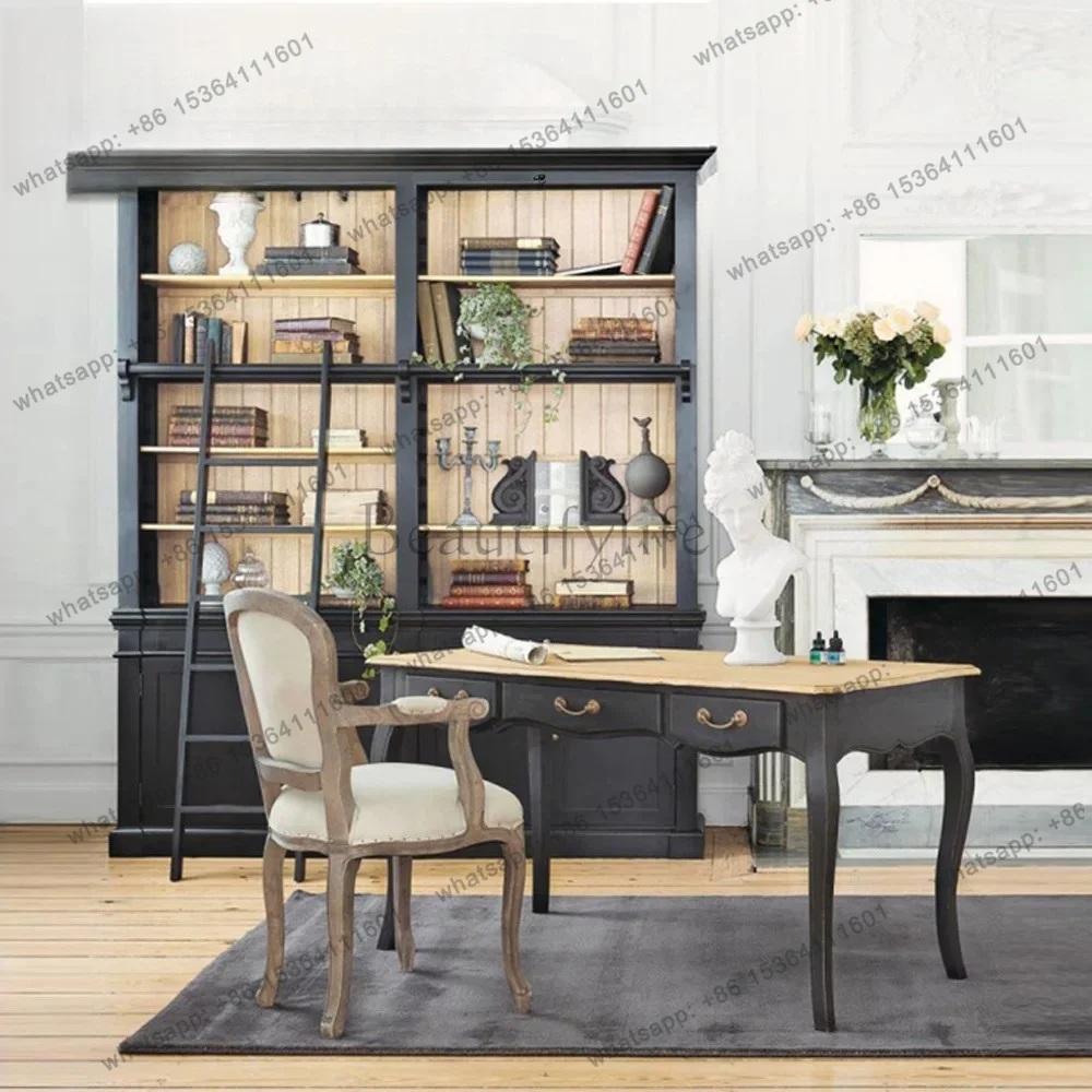 American retro desk European furniture old solid wood white calligraphy French computer desk