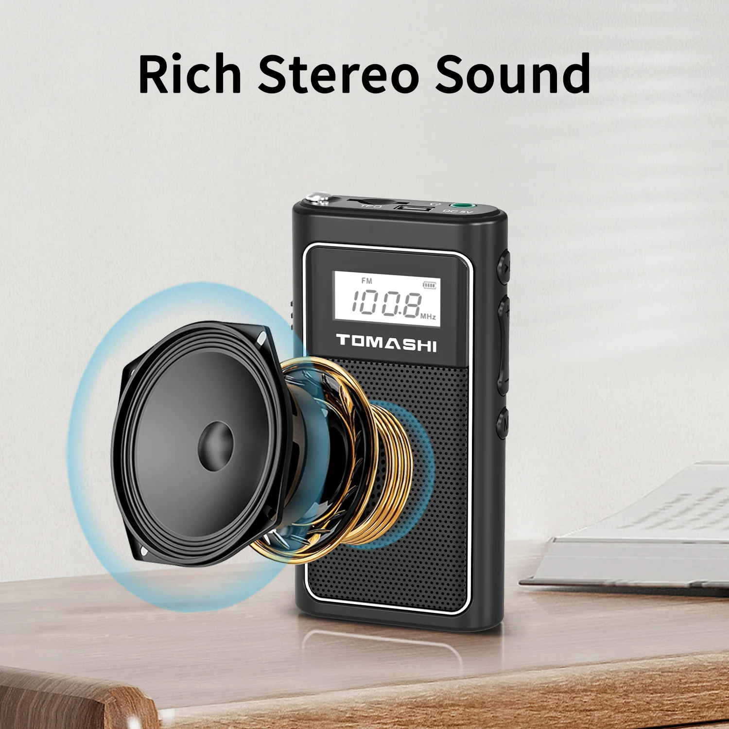 TOBiens Bottles-Petite radio FM portable avec chargement USB, radio de poche avec lecture Micro SD et batterie au lithium aste intégrée