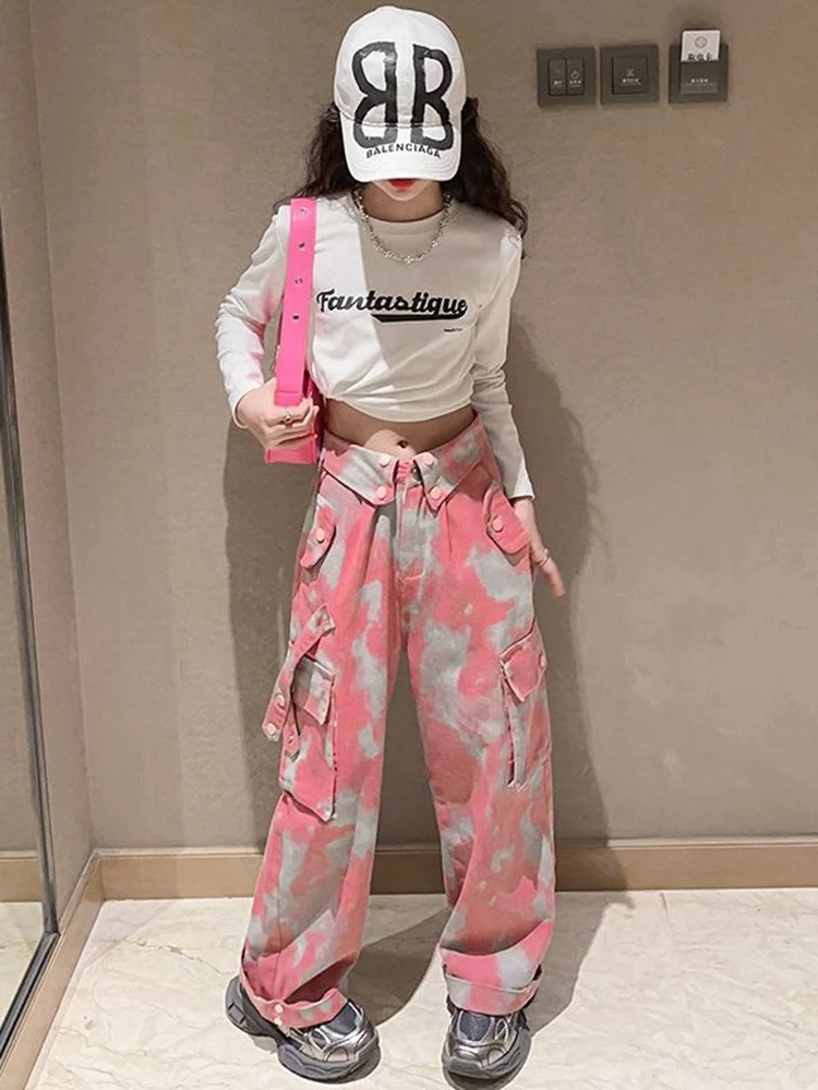 Teen Girls' Sports Set Spring and Autumn 2023 New Kids Cotton T-shirt Overalls 2pcs Suit  4-15Years Children Fashion Tracksuits