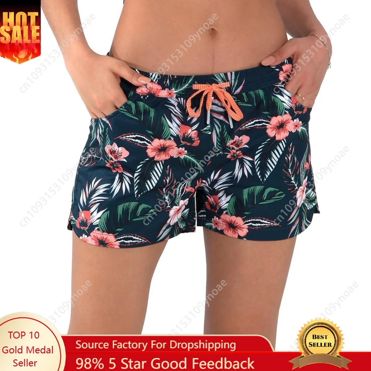 

Tropical Flower Print Shorts Casual Women Swim Panties Quick Dry Drawstring Pants Breechcloth Summer Surf Bottoms Sexy Scanties