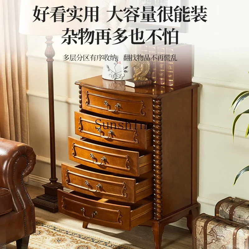 Solid wood five-bucket bedroom storage, end-of-bed storage, retro living room, wall cabinetX