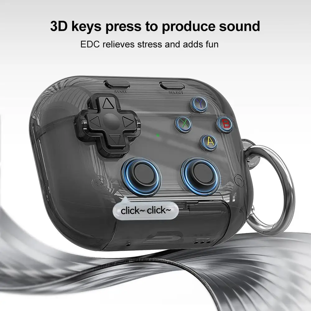 XDcase Transparent Retro Game Console Design Earbuds Case For AirPods Pro 3 / 4 / Pro 2 / 1 with Holder & Stress Relief Button view 5