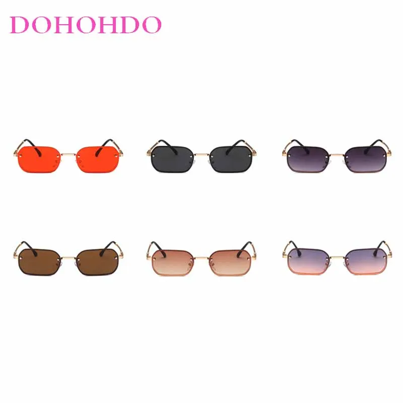 DOHOHDO New Rectangle Rimless Sunglasses Women Brand Trending Black Sun Glasses For Female Tide Fashion Vintage Eyewear UV400