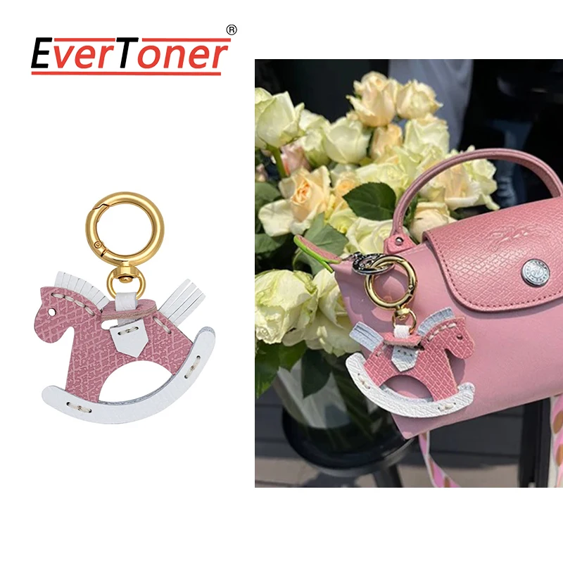 EverToner per borsa Longchamp ornamento da appendere ciondolo a forma di cavallo a dondolo in vera pelle accessori portachiavi da donna