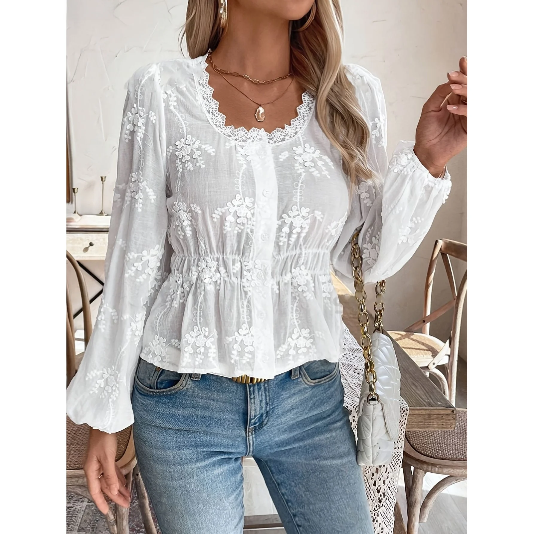 

Sexy Loose Long Sleeve U-Neck Shirt Women's Top Spring Summer New Style Comfortable Polyester Commute Style Fashionable
