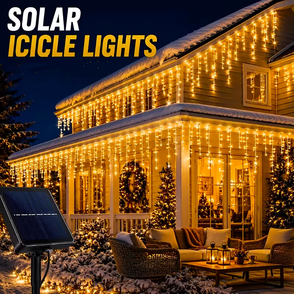 Outdoor Power For Gazebo - 13M 216 LEDs Solarbetriebene Eiszapfen-Lichterkette 8