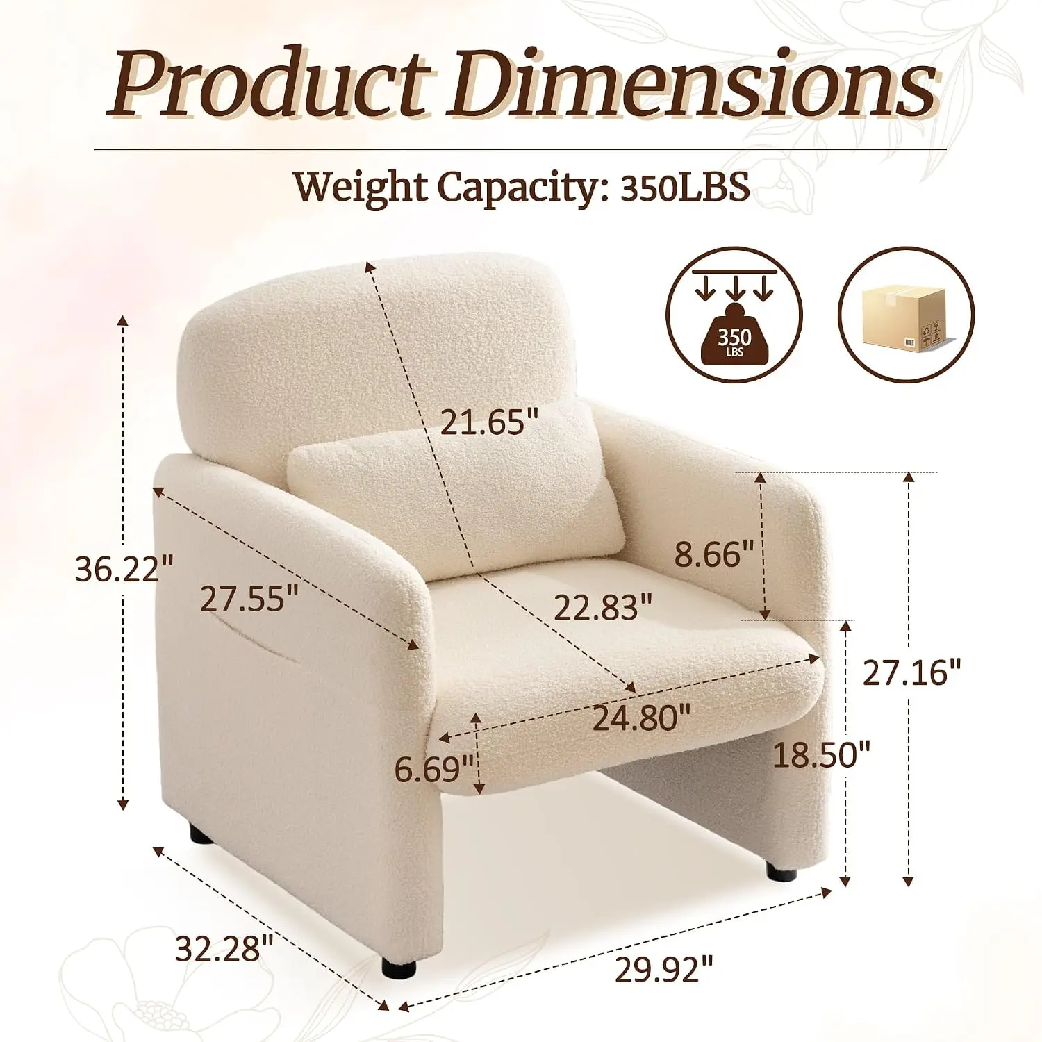 Mid-Century Lounge Armchair with Pillow, Sherpa Upholstered Wide Single Seat for Living Room & Bedroom, Beige, Customized