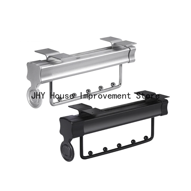 Shallow Wardrobe Clothes Rail Telescopic Top-Mounted Hoisting Storage Hanger Device Longitudinal installation With Silent Slide