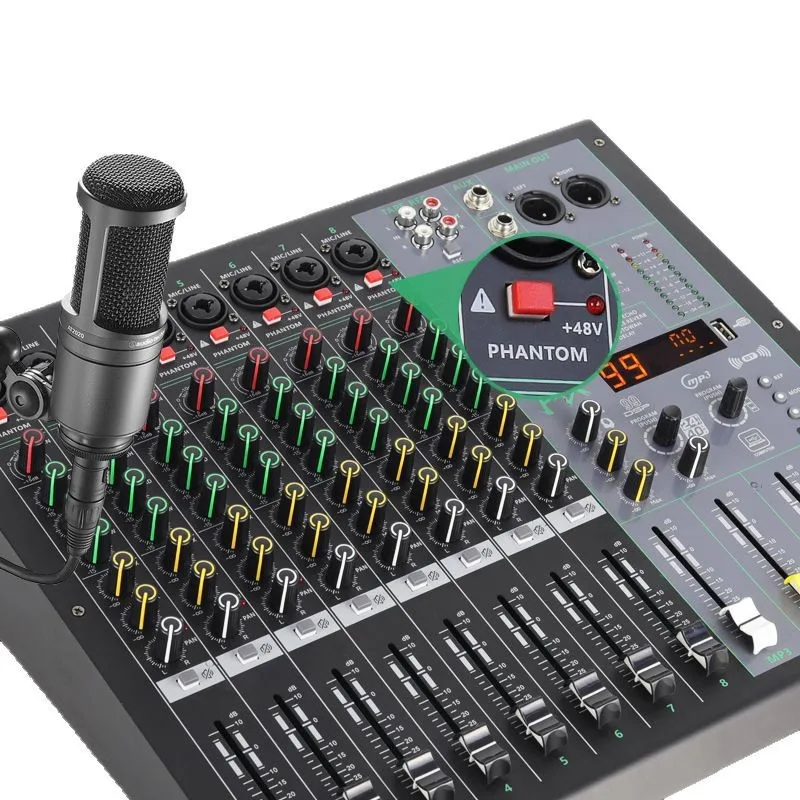 

99 DSP effects, 8-channel 12 channel reverb mixing console, USB Bluetooth stage mixer