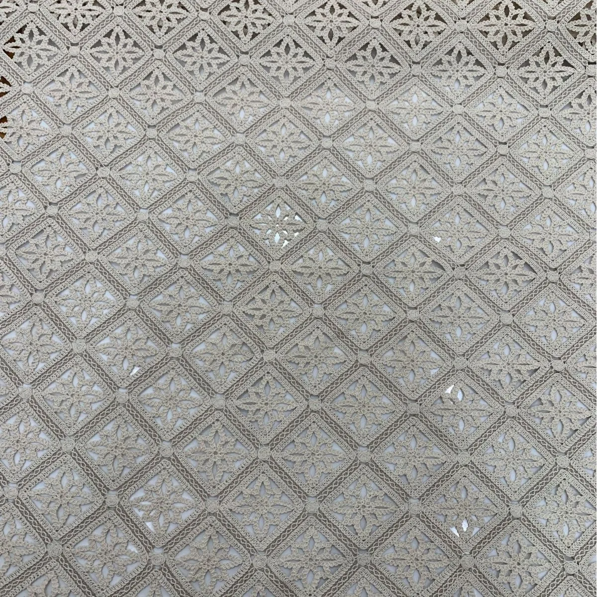 Square Pattern 100% Cotton Retro Flower Embroidery Fabric Crochet Lace  Maillard Color for Dress Jacket Spot