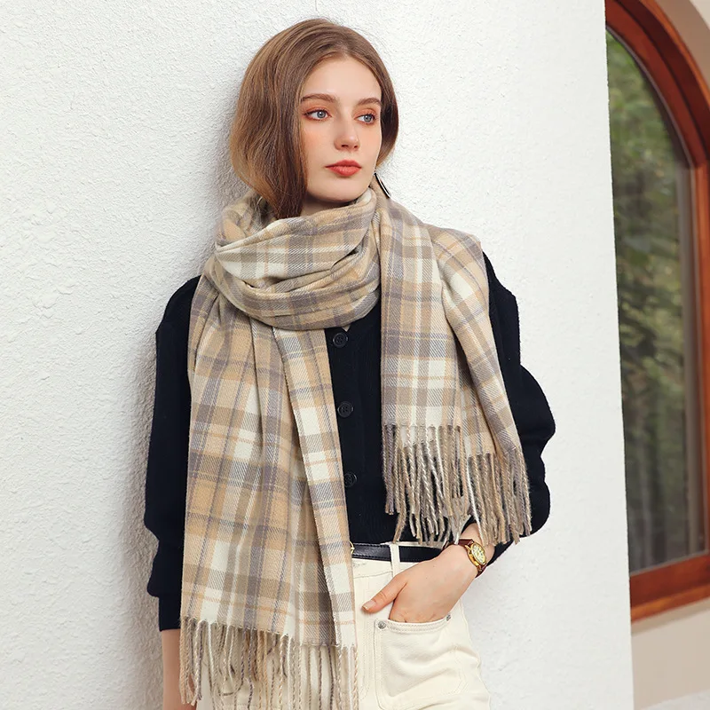 Luxury Brand Wool Winter Warm Women Scarf Plaid Thick Blanket Shawls and Wraps Scarves for Women High Quality