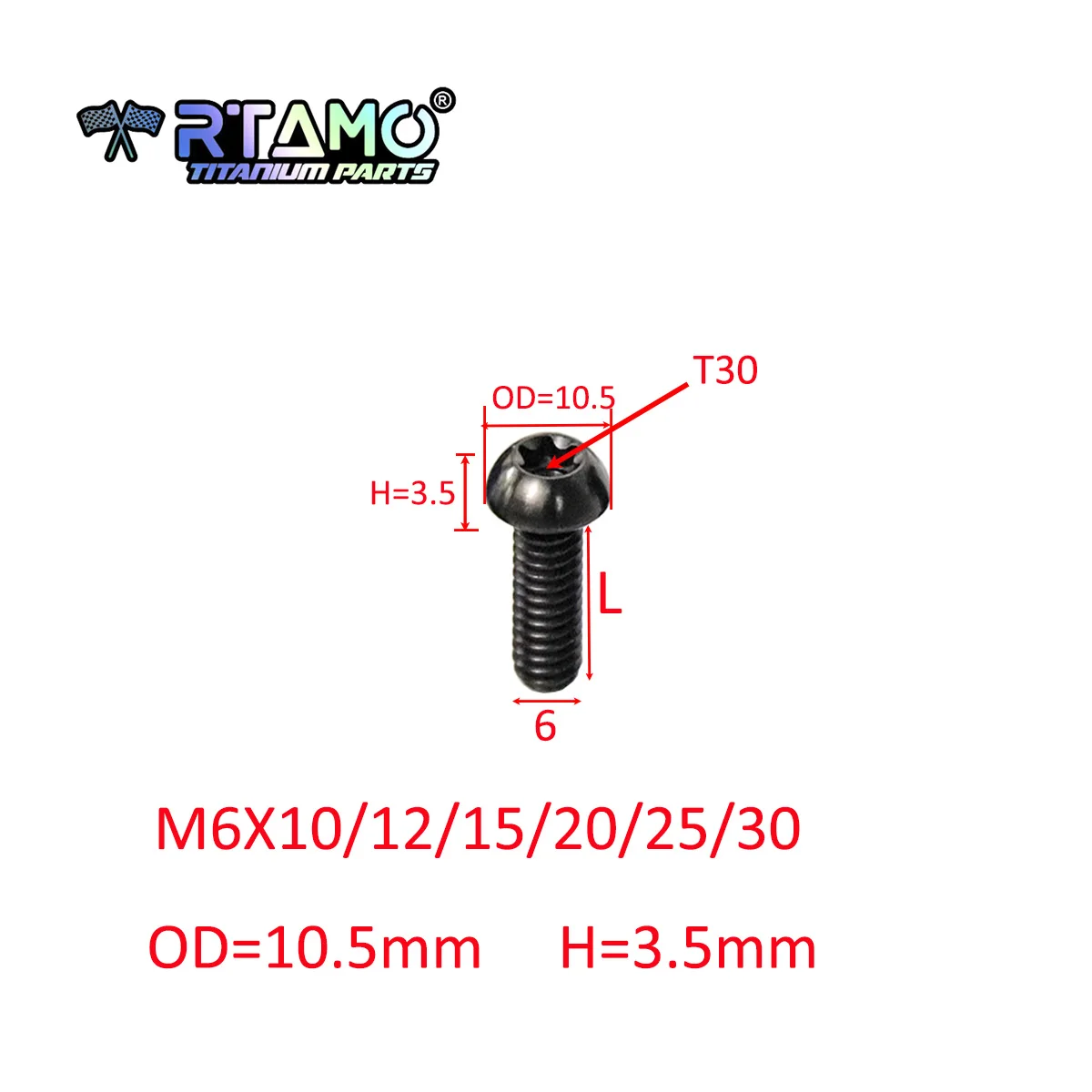 RTAMO Gr5 Titanschraube M6X10/12/15/20/25/30 halbrunder Torx-Kopf Motorrad-Bremsscheibenschraube (1 Stück) – Detail 1