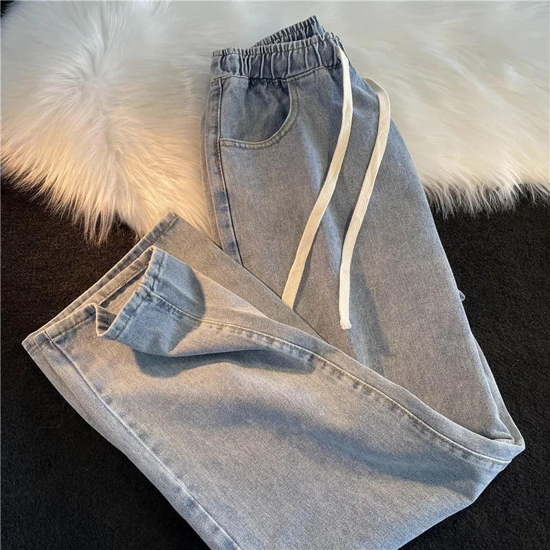 

Spring Loose Waist Wide Leg Jeans Men's Casual Hong Kong Sle Loose Straight Tube Boys Jeans Long Pants Youth Trend