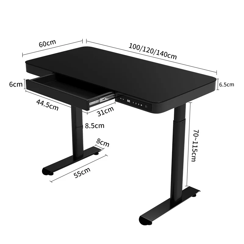 ue-Wholesale Office Electric Smart Tempered Glass Three-level Memory Function Lifting Adjustable Computer Table with Drawer-