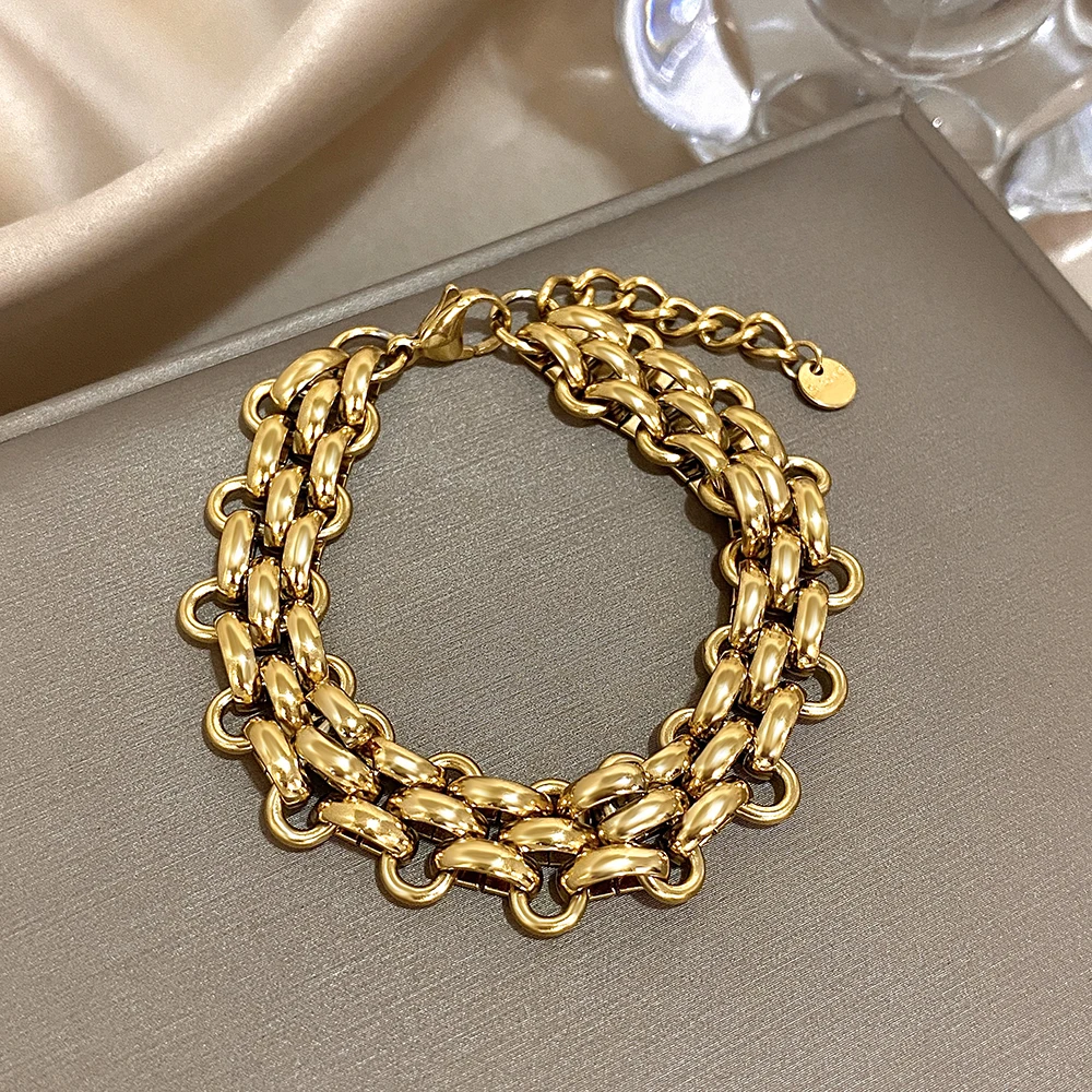 

Classic Multi Layer Stainless Steel Chunky Chain Bracelet for Women Adjustable Wide Hand Bracelet Bangles Jewelry Accessories