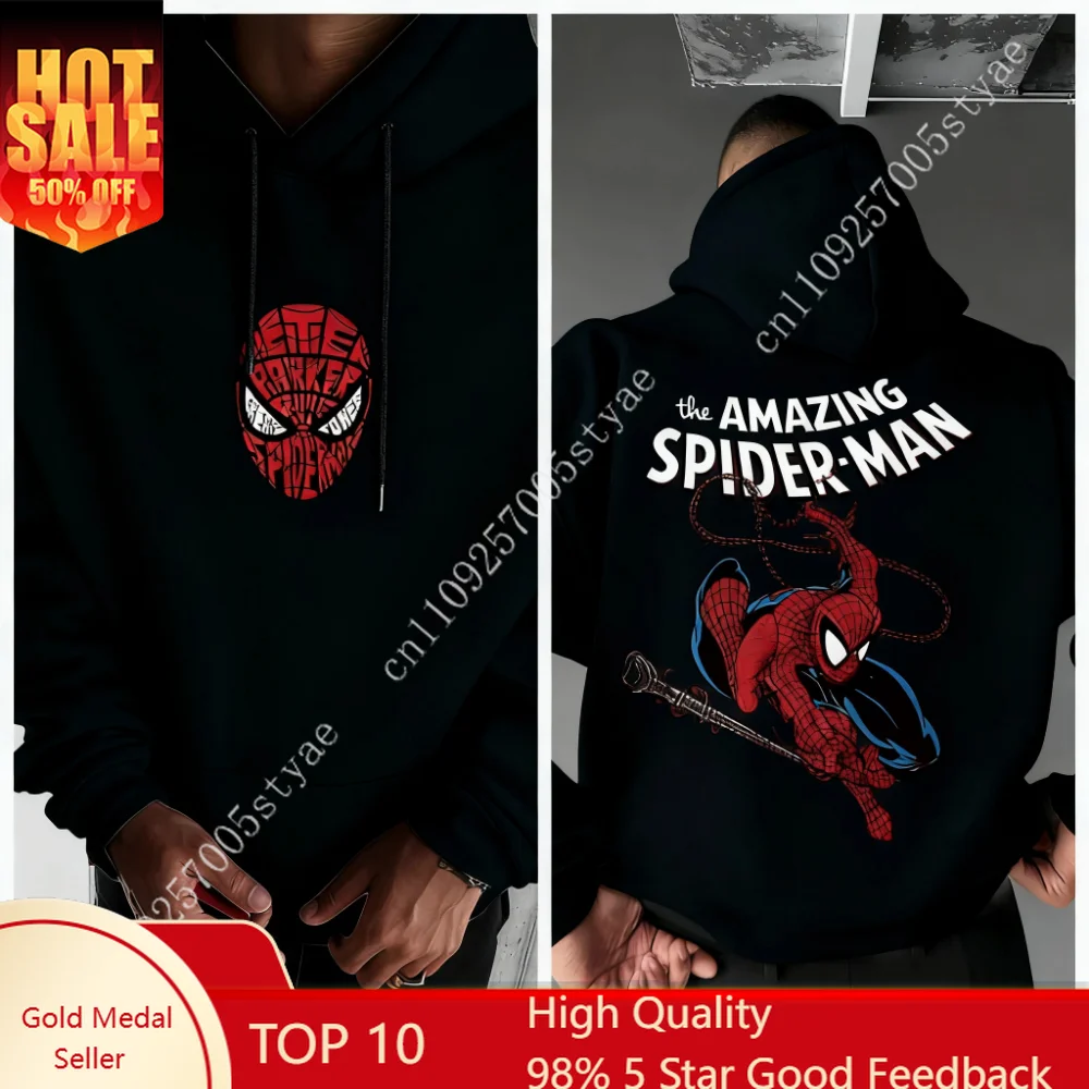 

Marvel Spider-Man Trendy Printed Men's Hoodie Autumn and Winter Warm All-Match Men's Sweatshirt Street Men's Top