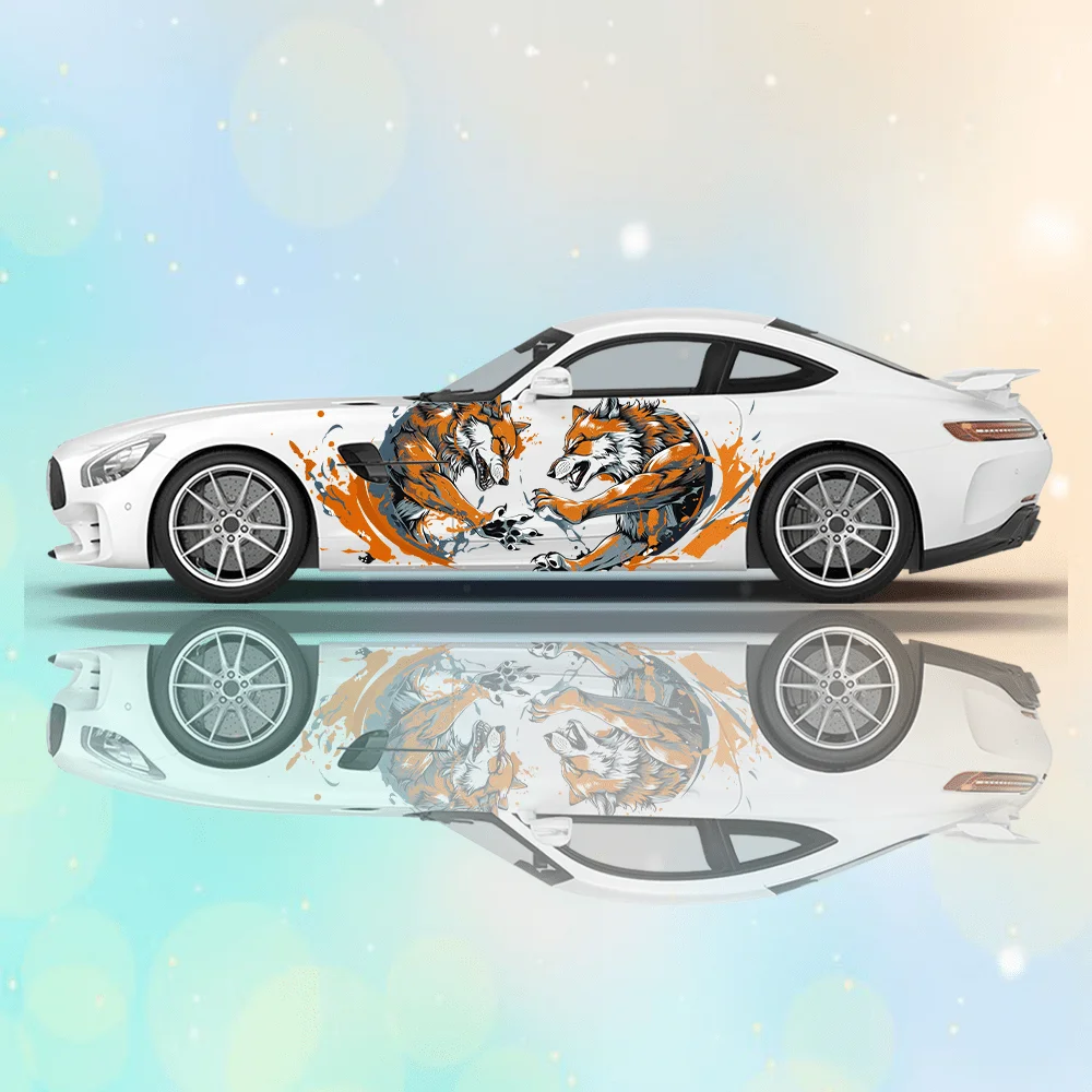 

Две борьба с злыми волками; автомобильная наклейка; цветочное украшение для всего тела, покрывающее царапины; водонепроницаемая автомобильная наклейка, автомобильные виниловые обертывания