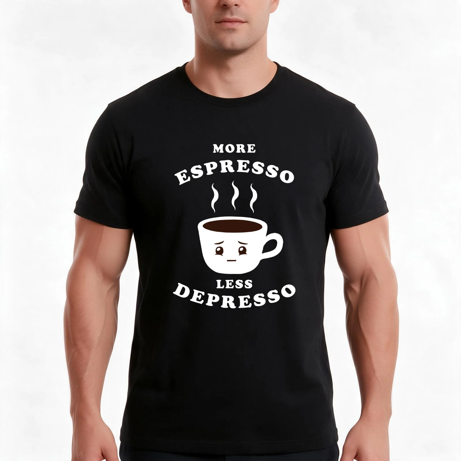 More Espresso Less Depresso T-Shirt, Summer Casual Cotton Tee, Oversized Streetwear Tops, Vintage Graphic Print, 100% Cotton