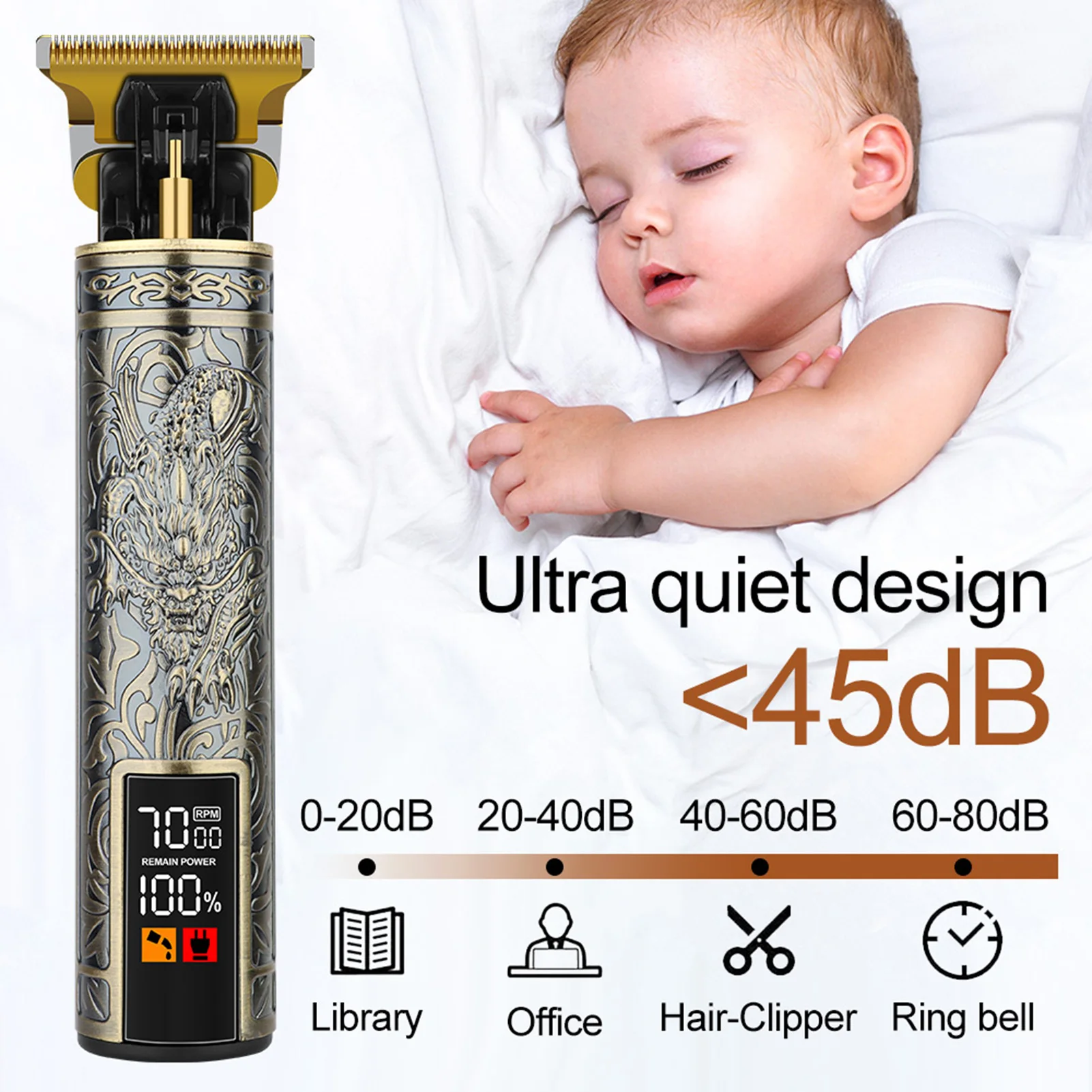 

Vintage T9 Hair Clippers Barber Shop Electric Trimmer LED Hair Clipper Dragon Carving Shaver Beard Razor Hair Cutting Machines
