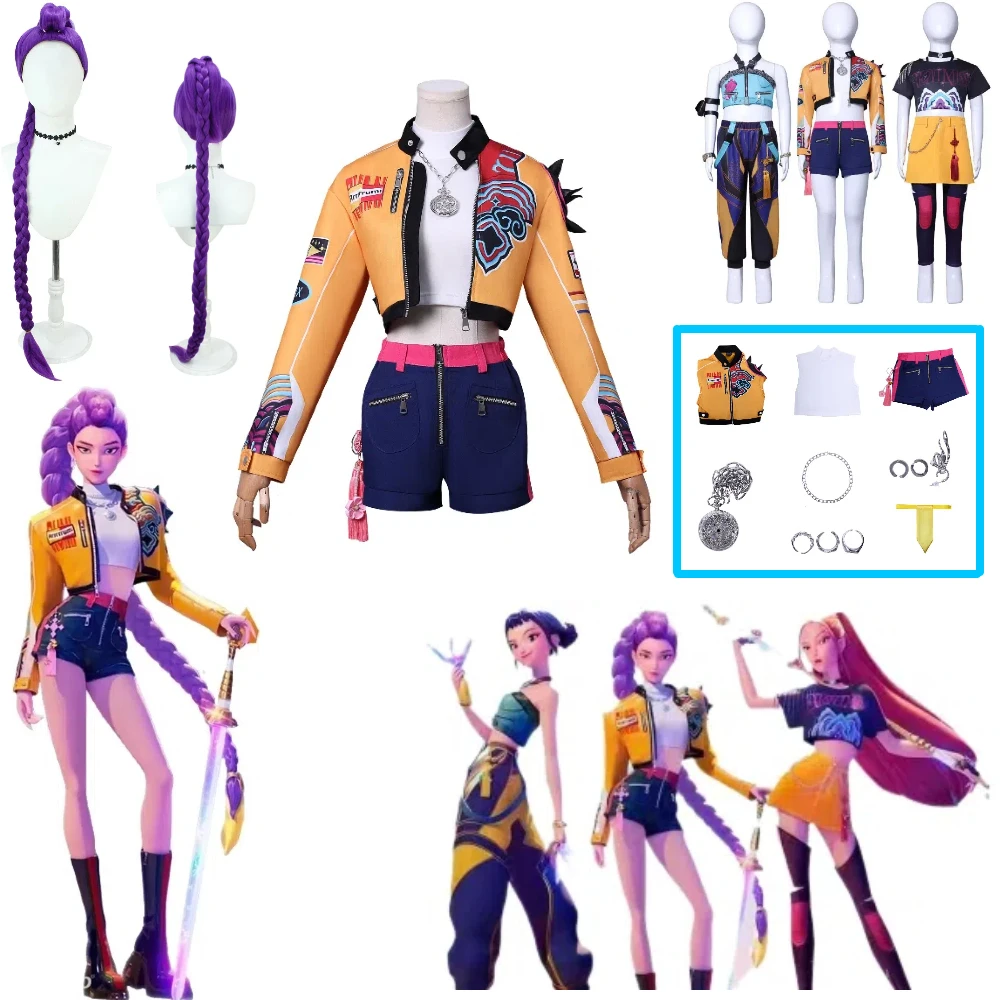 

Anime KPop Demon Hunter Superstar Rumi Adult Cosplay Costume Rumi Wig Full Set Girl Group Suit Women Halloween Adult Costumes