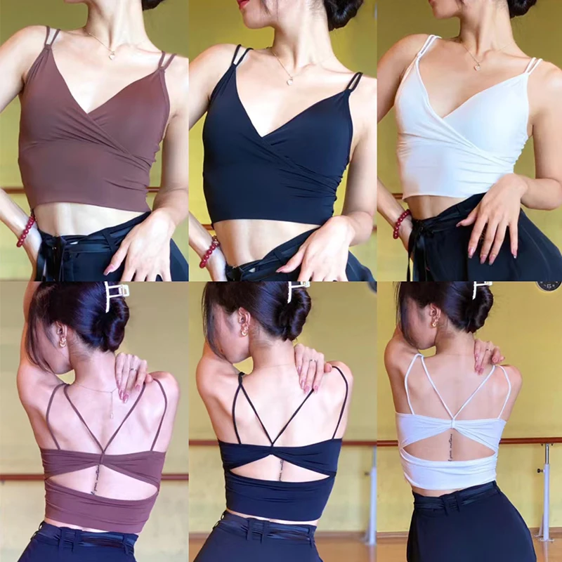 

Summer Latin Dance Clothing Women Vest Backless Tops Sexy Practice Wear Rumba Samba Dancing Underwear Adult Latin Tops DNV17826