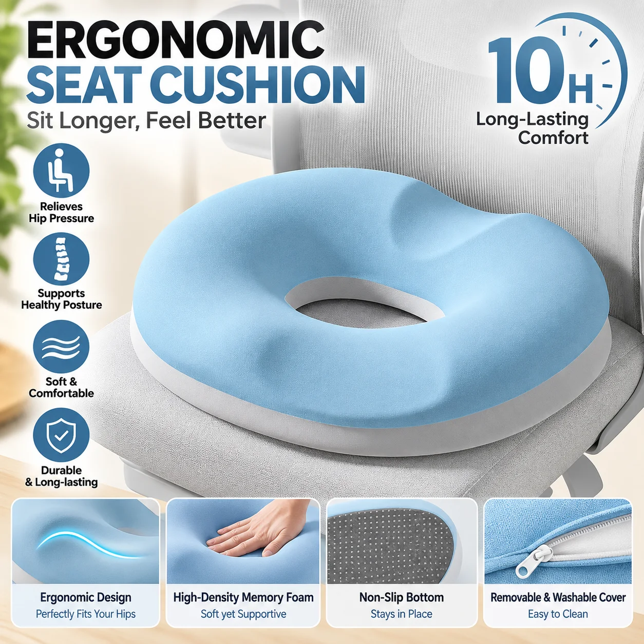 Premium Anti-Hemorrhoid Donut Memory Foam Seat Cushion Tailbone Pain Relief Comfort Pillow for Sofa Car Office Chair Home Gift