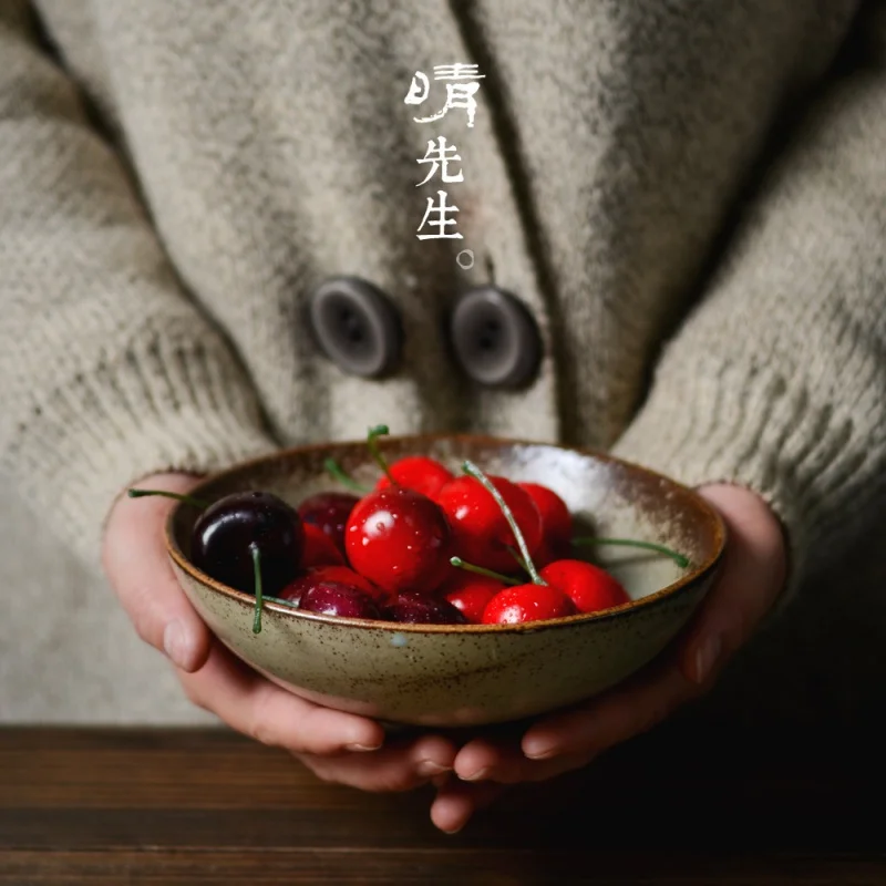 Handmade Coarse Pottery Japanese Style Dinning Bowl and Plate Household Rice Bowl Noodle Bowl Thick Clay Bowl Couple Bowl Cold D