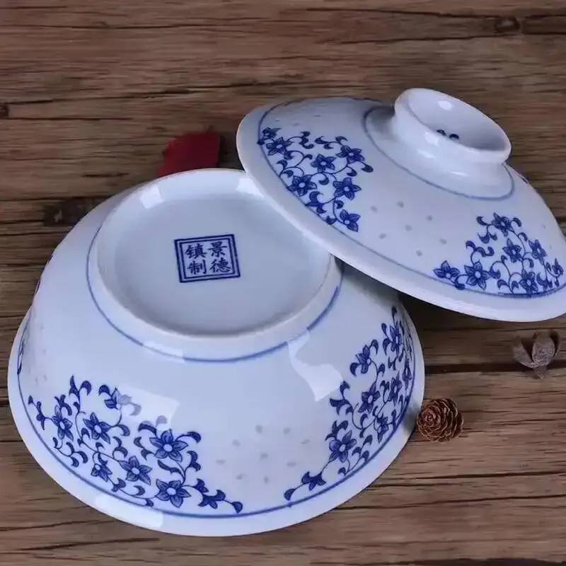 7inch Blue And White Instant Soup Noodle Bowl Ceramic Bowl With Lid Salad Bowl Tableware
