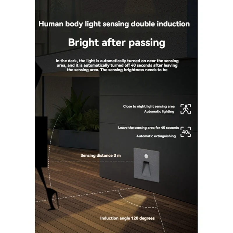 AFBC 3W LED Sensore di movimento Luce notturna LED Incorporato per scale Luce impermeabile con sensore di movimento per rimorchio per navi per barche RV