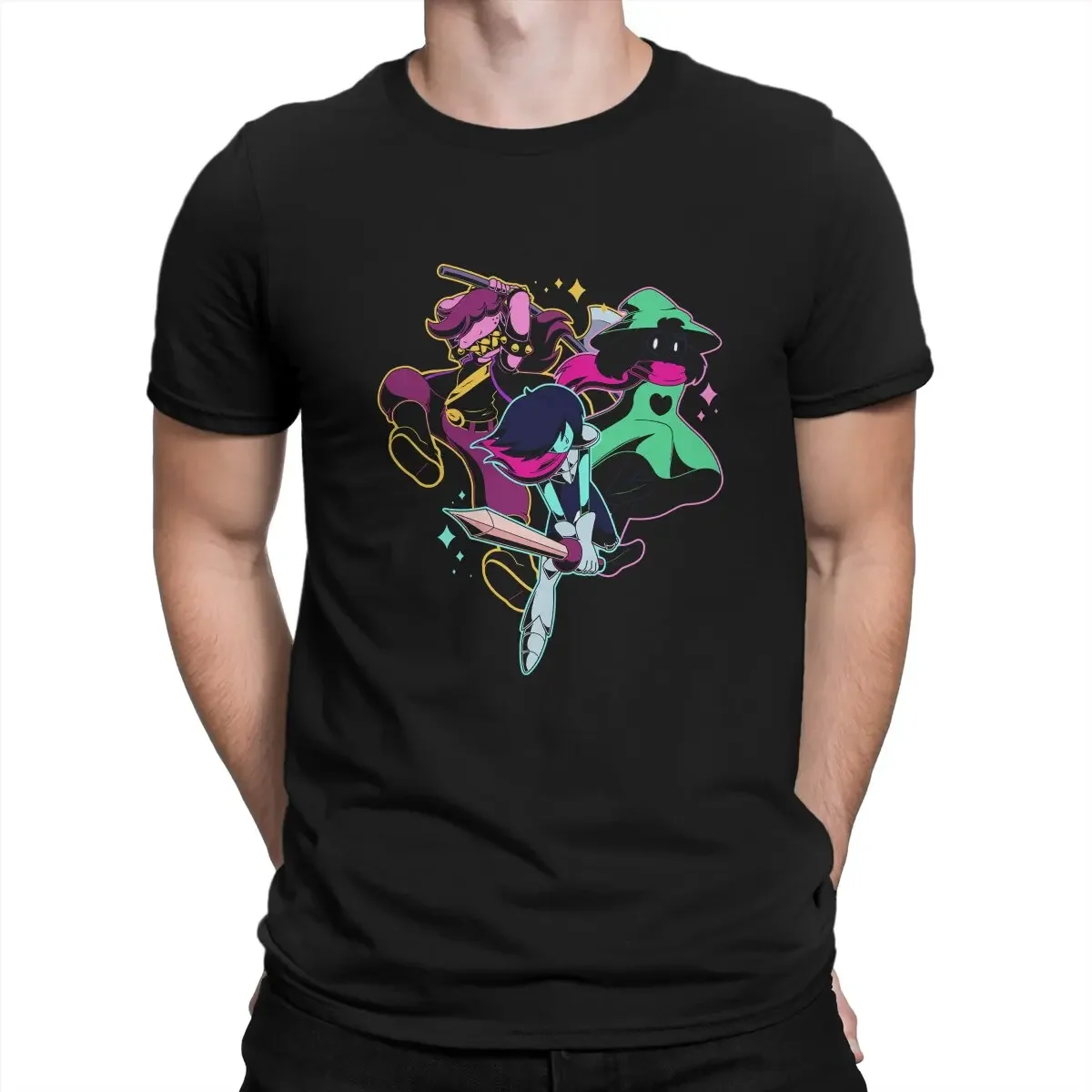 Vintage Ralsei Kris And Susie T-Shirt for Men Crew Neck T Shirt Deltarune Short Sleeve Tee Shirt Gift Idea Tops