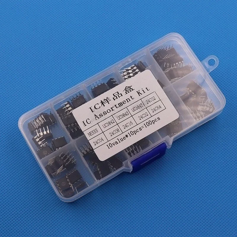 1Set IC Sample Box NE555 UC3842 UC3843 UC3845 24C02 24C04 24C08 24C16 Assortment Kit