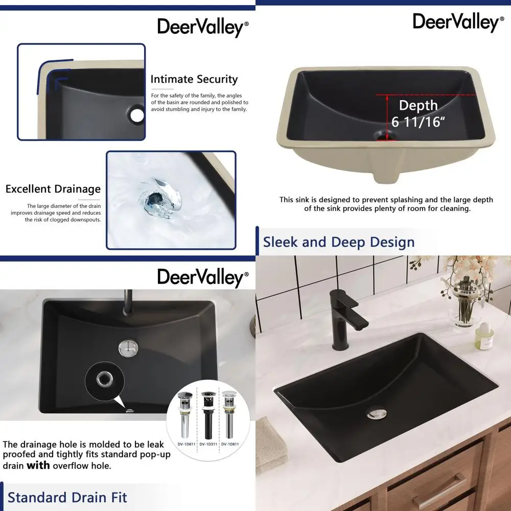 

21 x 15 Matte Black Undermount Bathroom Sink with Overflow, Vitreous China