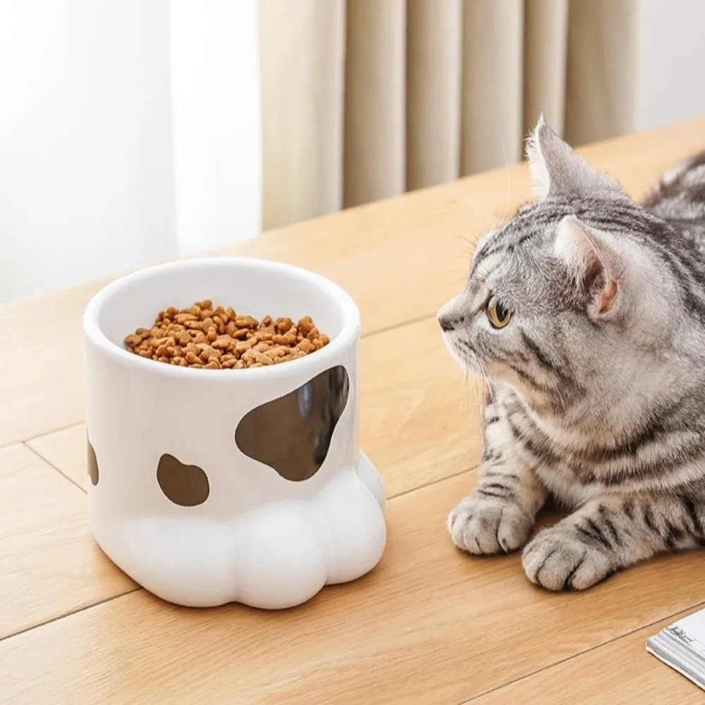 

Claw Shape Ceramic Cat Bowl Slanted Mouth Neck Guard Pet Food Bowl Non-Slip Large Capacity High Foot Bowl For Dogs and Cats