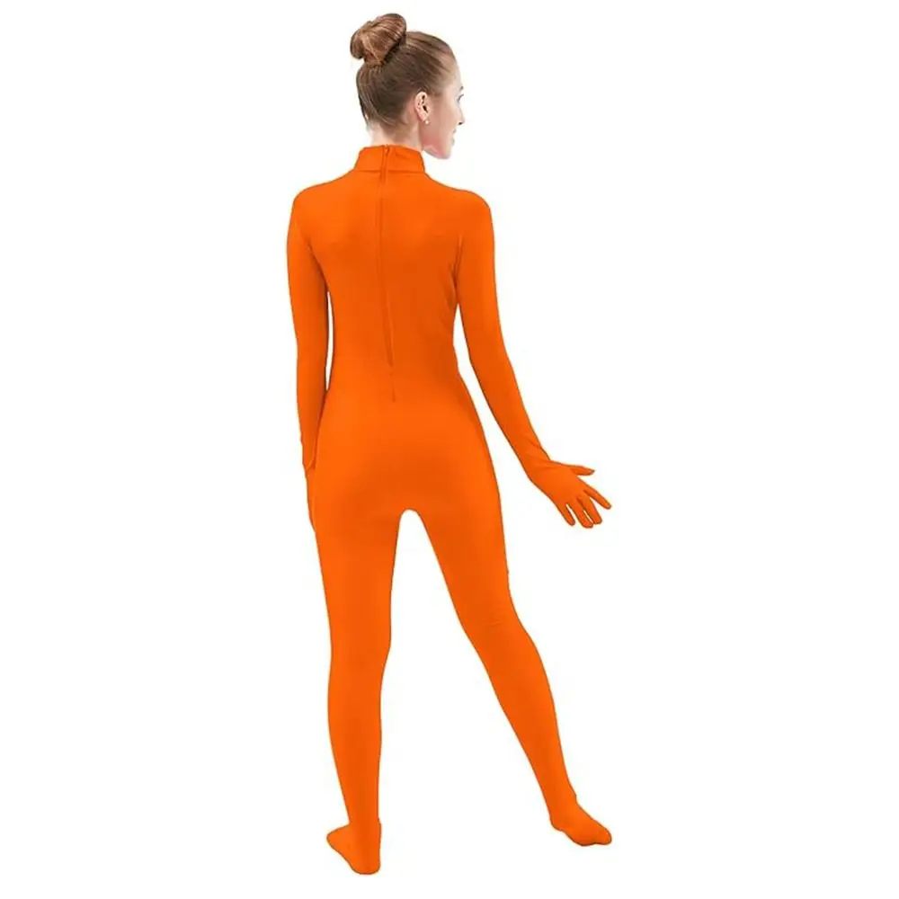 Image of Modischer Spandex Damen Zentai Jumpsuit Eng Anliegendes Orange Unsichtbares Kostüm Einfarbiger Lässiger Cosplay Bodysuit für Partys